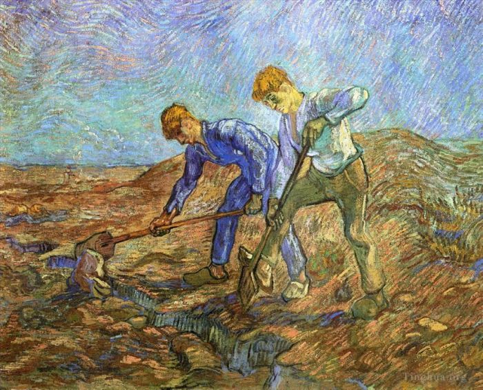 Vincent van Gogh Ölgemälde - Zwei Bauern graben nach Hirse