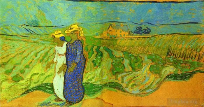 Vincent van Gogh Ölgemälde - Zwei Frauen überqueren die Felder