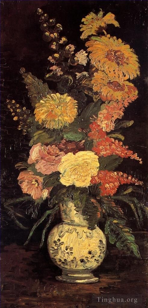 Vincent van Gogh Ölgemälde - Vase mit Astern Salvia und anderen Blumen