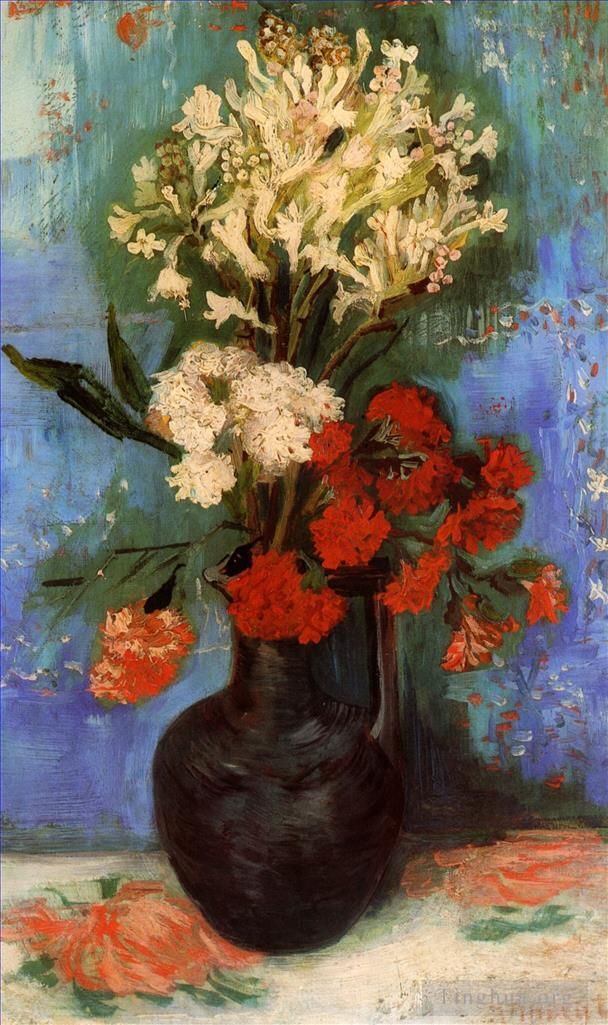 Vincent van Gogh Ölgemälde - Vase mit Nelken und anderen Blumen
