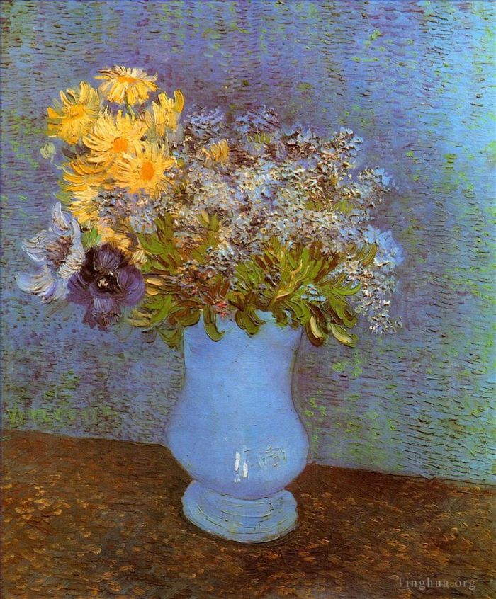 Vincent van Gogh Ölgemälde - Vase mit Flieder, Gänseblümchen und Anemonen
