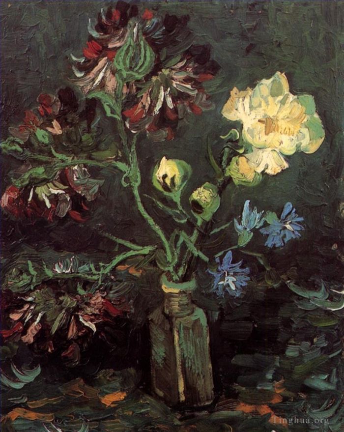 Vincent van Gogh Ölgemälde - Vase mit Myosotis und Pfingstrosen