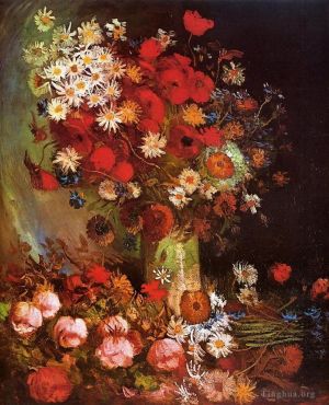 Vincent van Gogh Werk - Vase mit Mohn, Kornblumen, Pfingstrosen und Chrysanthemen