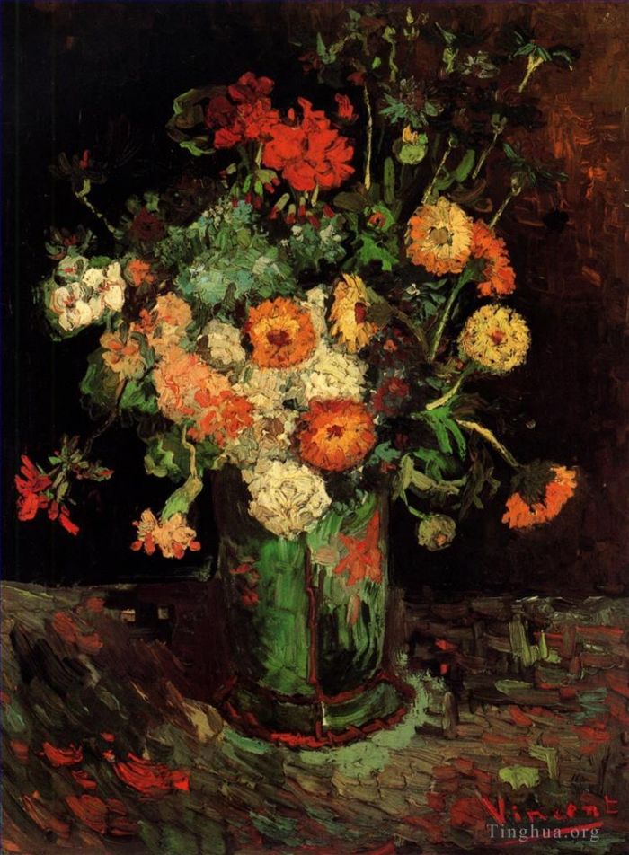 Vincent van Gogh Ölgemälde - Vase mit Zinnien und Geranien