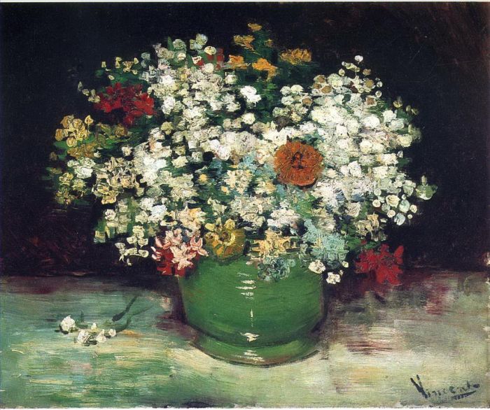 Vincent van Gogh Ölgemälde - Vase mit Zinnien und anderen Blumen