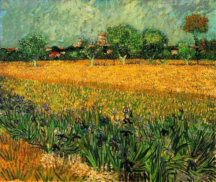 Vincent van Gogh Ölgemälde - Ansicht von Arles mit Schwertlilien im Vordergrund