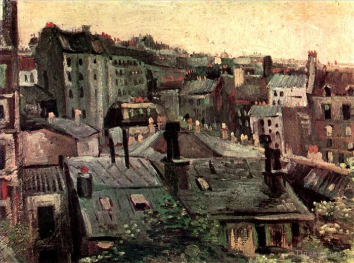 Vincent van Gogh Ölgemälde - Blick auf Dächer und Rückseiten von Häusern