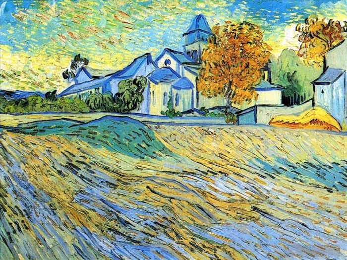 Vincent van Gogh Ölgemälde - Blick auf die Kirche Saint Paul de Mausole