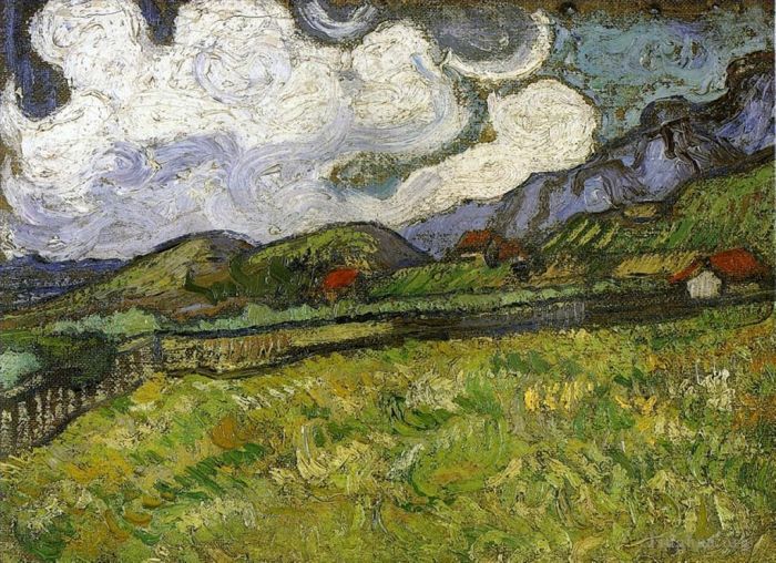 Vincent van Gogh Ölgemälde - Weizenfeld hinter dem Saint Paul Hospital mit einem Schnitter