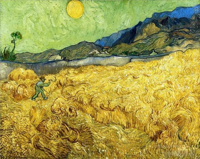Vincent van Gogh Ölgemälde - Weizenfeld mit Schnitter und Sonne
