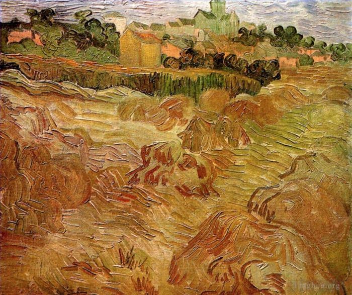 Vincent van Gogh Ölgemälde - Weizenfelder mit Auvers im Hintergrund