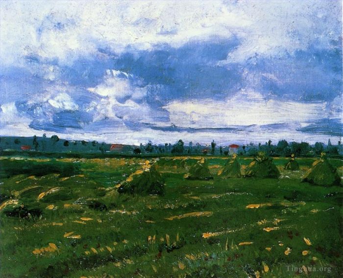 Vincent van Gogh Ölgemälde - Weizenfelder mit Stapeln
