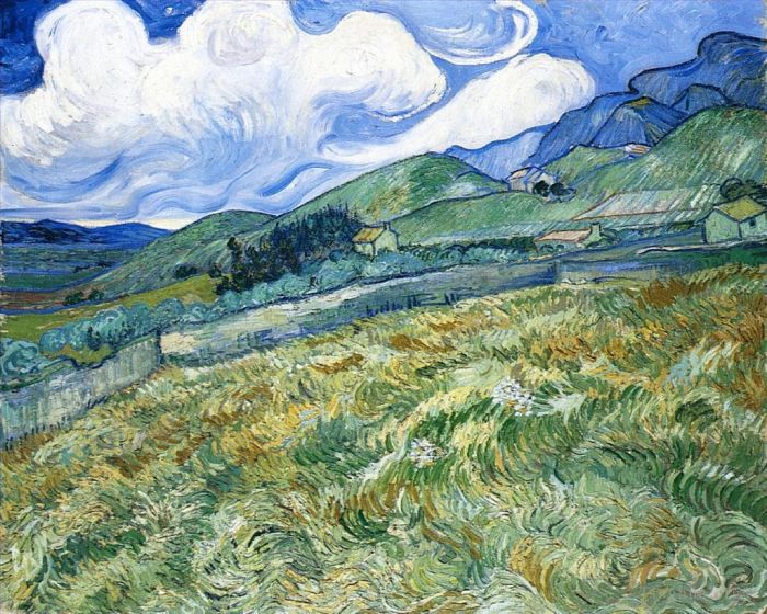 Vincent van Gogh Ölgemälde - Weizenfeld mit Bergen im Hintergrund