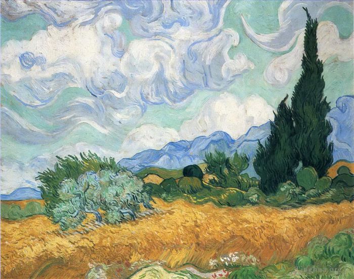 Vincent van Gogh Ölgemälde - Weizenfeld mit Zypresse