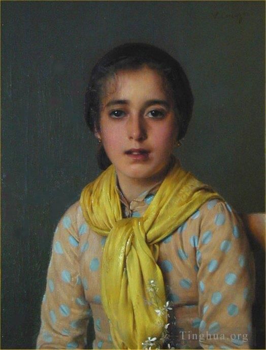 Vittorio Matteo Corcos Ölgemälde - Mädchen mit gelbem Schal