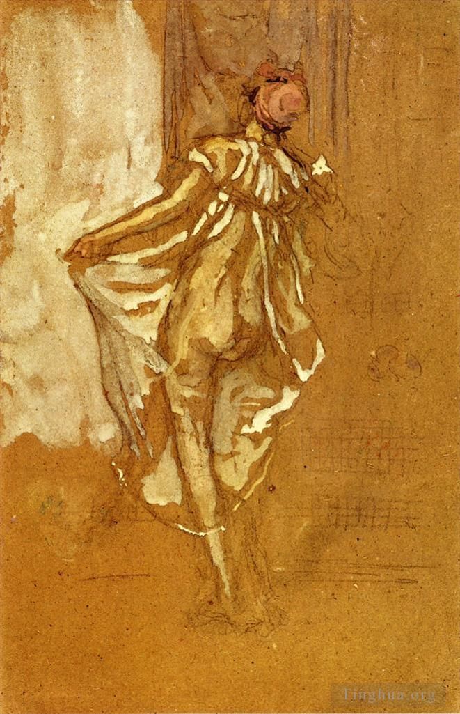 James Abbott McNeill Whistler Andere Malerei - Eine tanzende Frau in einem rosa Gewand, von hinten gesehen