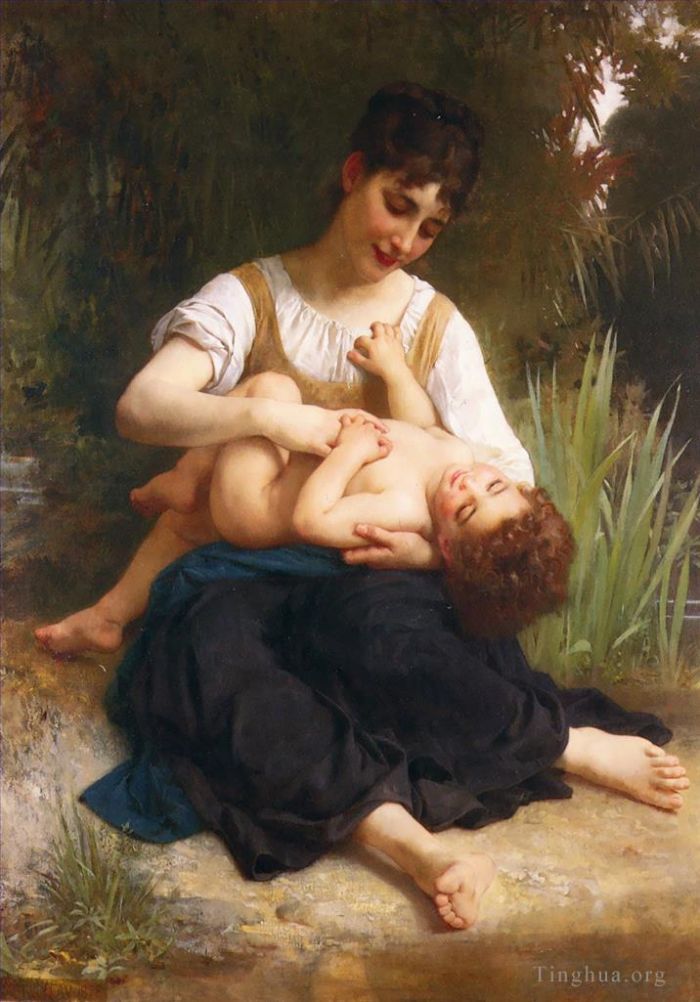 William-Adolphe Bouguereau Ölgemälde - Adolphe Juene Fille Et Enfant MiCorps