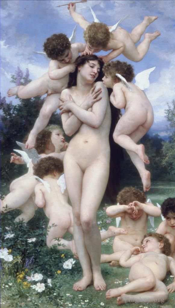 William-Adolphe Bouguereau Ölgemälde - Le printemps Engel