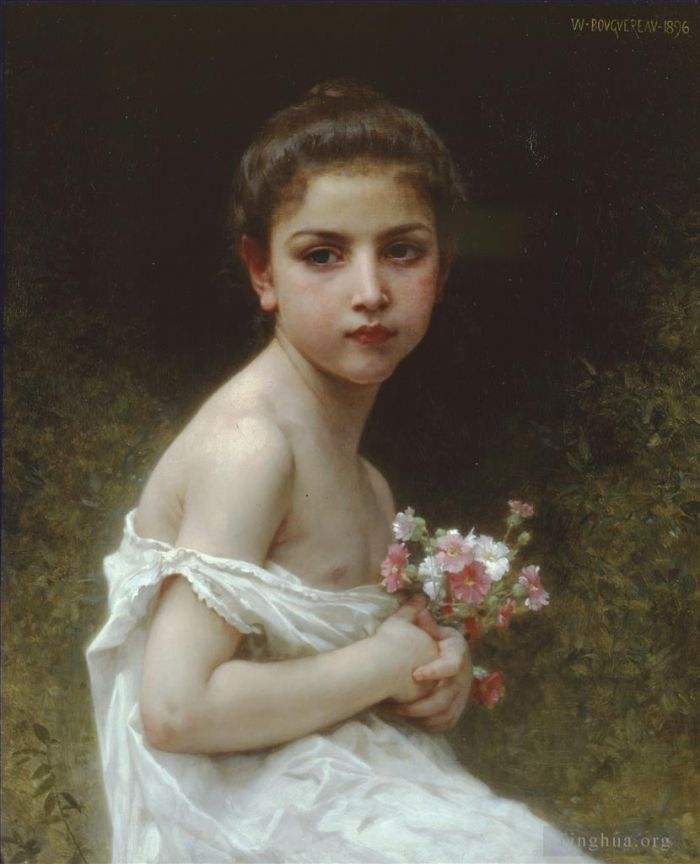 William-Adolphe Bouguereau Ölgemälde - Petite Fille au Bouquet