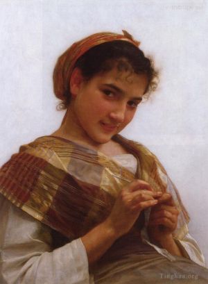 William-Adolphe Bouguereau Werk - Porträt eines jungen Mädchens beim Häkeln