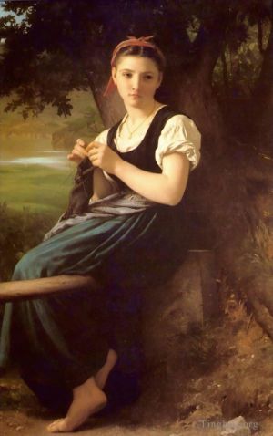 William-Adolphe Bouguereau Werk - Das strickende Mädchen