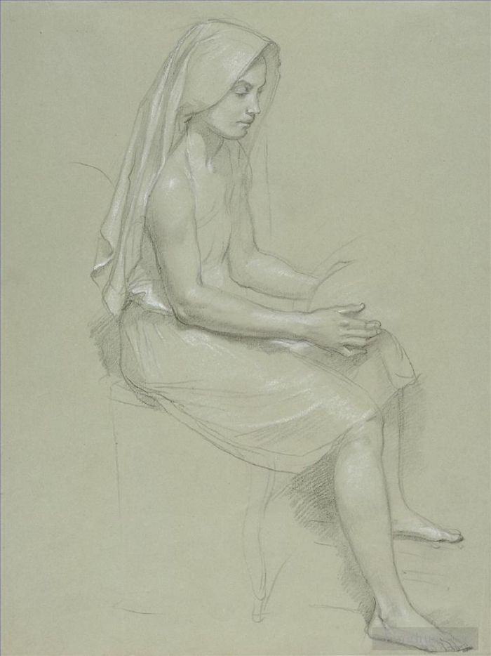 William-Adolphe Bouguereau Andere Malerei - Studie einer sitzenden, verschleierten weiblichen Figur