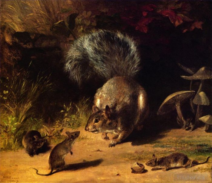 William Holbrook Beard Ölgemälde - Eichhörnchen und Mäuse