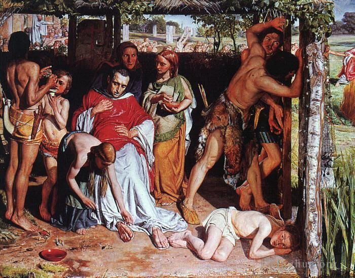 William Holman Hunt Ölgemälde - Eine konvertierte britische Familie schützt einen christlichen Missionar vor der Verfolgung der Druiden