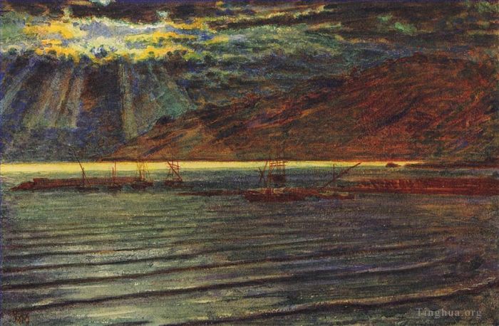 William Holman Hunt Ölgemälde - Fischerboote im Mondschein