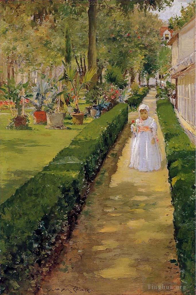 William Merritt Chase Ölgemälde - Kind auf einem Gartenspaziergang