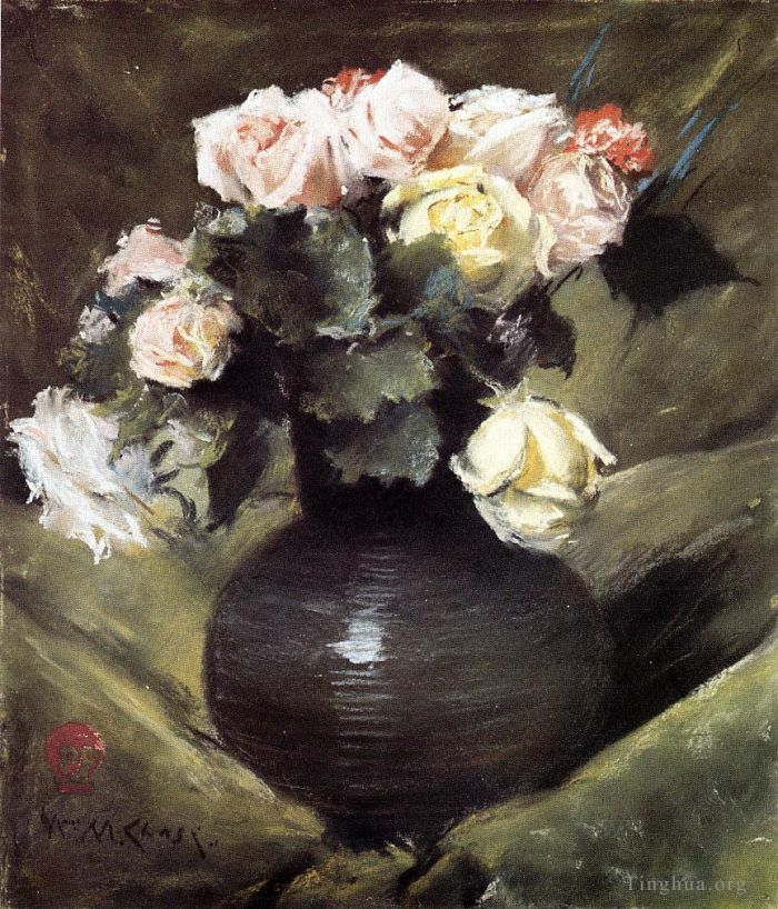 William Merritt Chase Ölgemälde - Blumen, auch Rosenblüten genannt