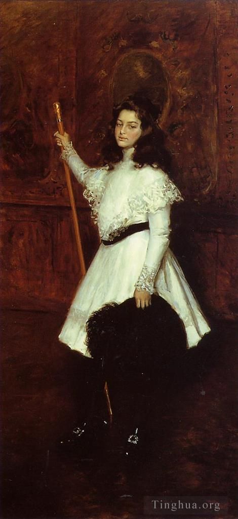 William Merritt Chase Ölgemälde - Mädchen in Weiß, auch bekannt als Porträt von Irene Dimock