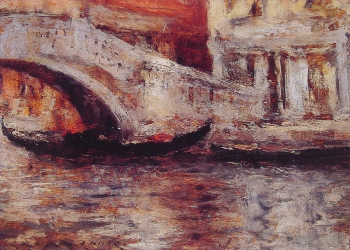 William Merritt Chase Ölgemälde - Gondeln entlang des venezianischen Kanals