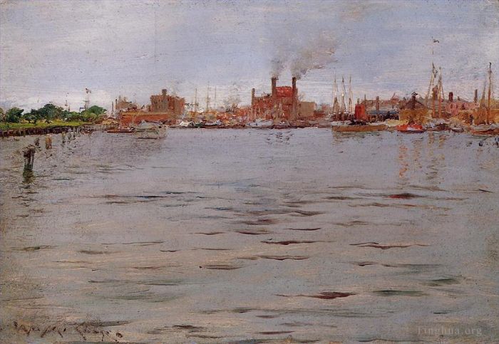 William Merritt Chase Ölgemälde - Hafenszene Brooklyn Docks
