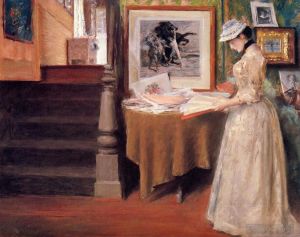 William Merritt Chase Werk - Innenraum: Junge Frau an einem Tisch