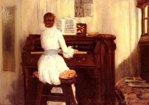 William Merritt Chase Werk - Frau Meigs an der Klavierorgel