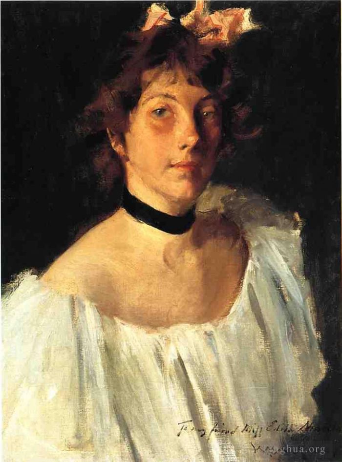William Merritt Chase Ölgemälde - Porträt einer Dame in einem weißen Kleid, auch bekannt als Miss Edith Newbold