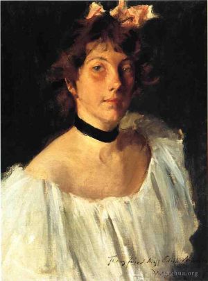 William Merritt Chase Werk - Porträt einer Dame in einem weißen Kleid, auch bekannt als Miss Edith Newbold