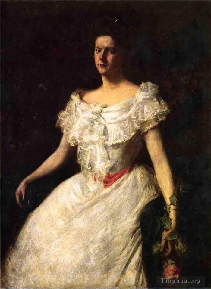 William Merritt Chase Ölgemälde - Porträt einer Dame mit einer Rose