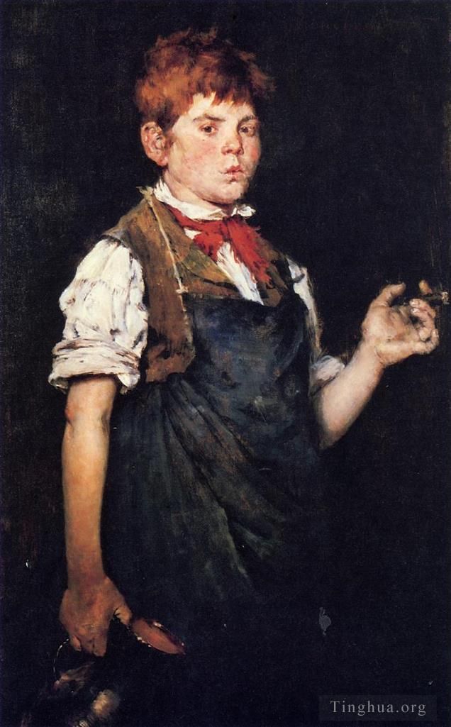 William Merritt Chase Ölgemälde - Der Lehrling, auch bekannt als Boy Smoking