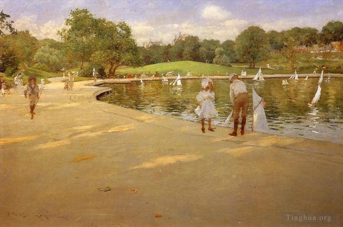 William Merritt Chase Ölgemälde - Der See für Miniaturyachten, auch bekannt als Central Park