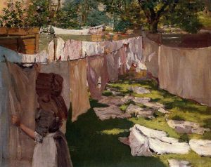 William Merritt Chase Werk - Wash Day Eine Erinnerung an Brooklyn aus der Vergangenheit