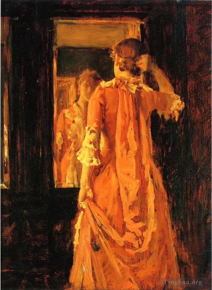 William Merritt Chase Ölgemälde - Junge Frau vor einem Spiegel