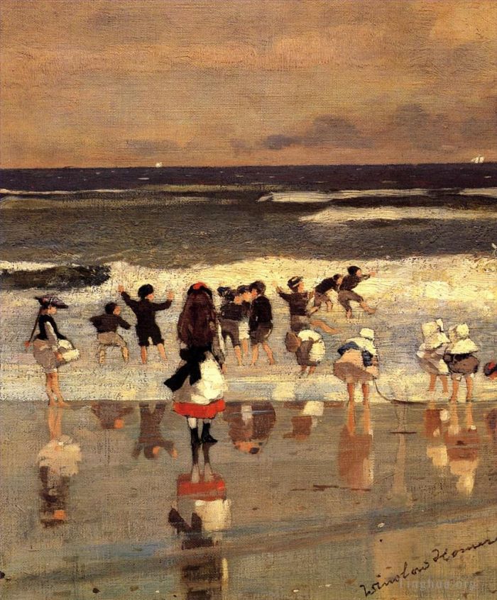 Winslow Homer Ölgemälde - Strandszene, auch bekannt als Kinder in der Brandung