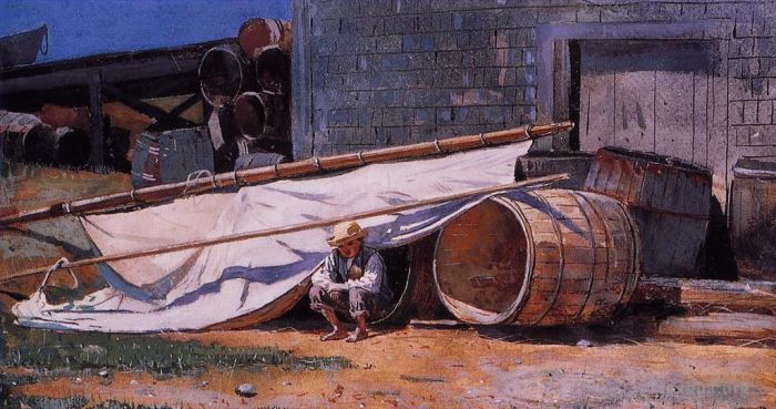 Winslow Homer Ölgemälde - Junge in einer Bootswerft, auch bekannt als Junge mit Fässern