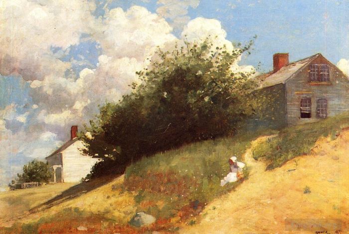 Winslow Homer Ölgemälde - Häuser auf einem Hügel