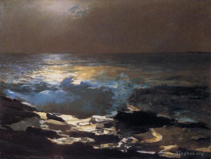 Winslow Homer Ölgemälde - Mondlicht-Holzinsellicht