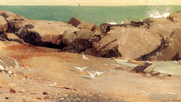 Winslow Homer Ölgemälde - Felsige Küste und Möwen
