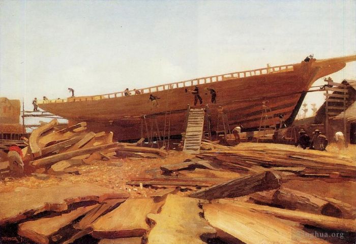 Winslow Homer Ölgemälde - Schiffbau in Gloucester