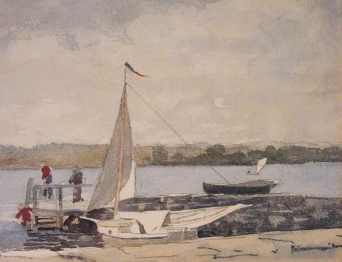 Winslow Homer Andere Malerei - Eine Schaluppe an einem Wharf Gloucester